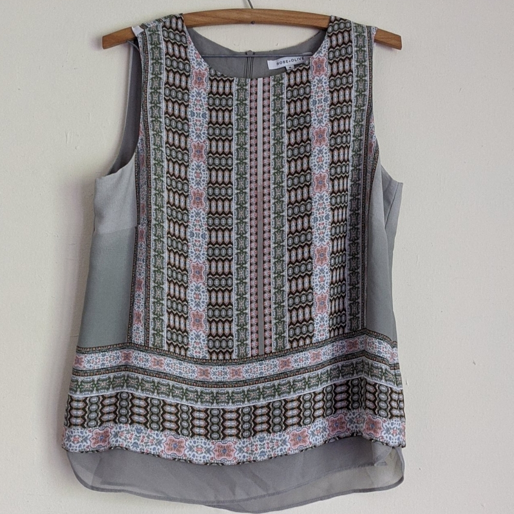 Sage Green Pink Boho Print Summer Tank Top 💗💚